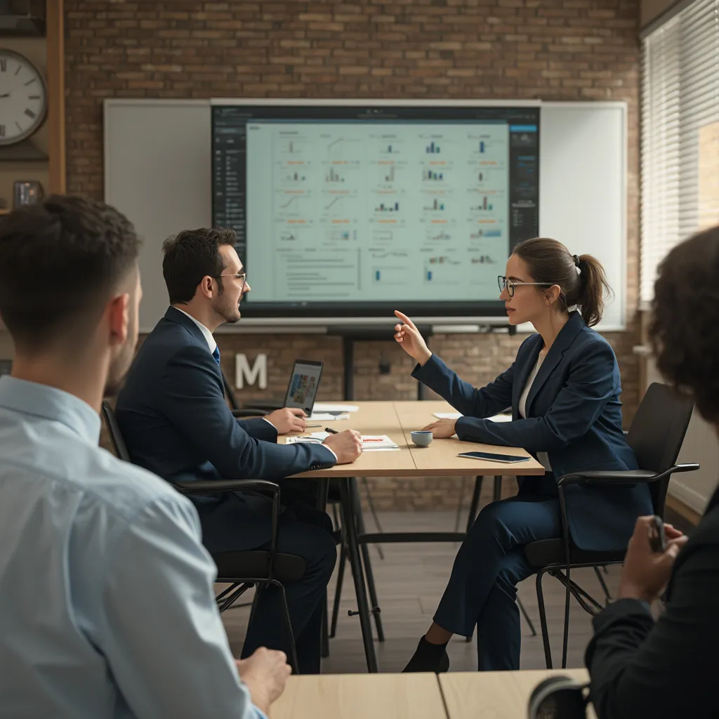 Consultant analysant des données avec un client
